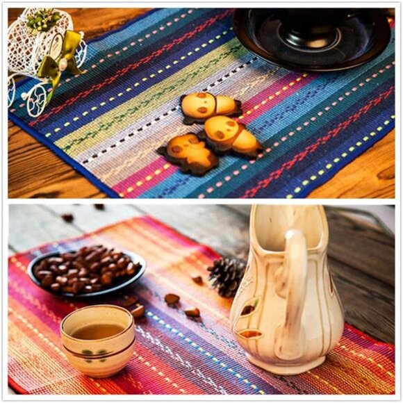 Hand Woven with 100% Cotton Placemats Colorful Placemats Braided Ribbed Durable - Picture 7 of 8